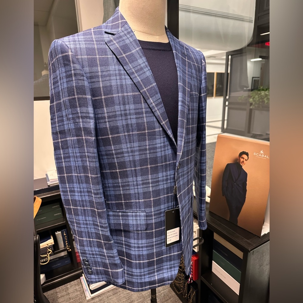 Men's Plaid Blazer - Blue/White